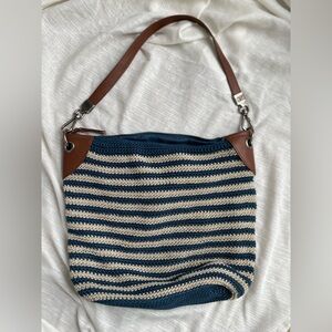 The Sak Blue/Cream Crochet Tote Bag